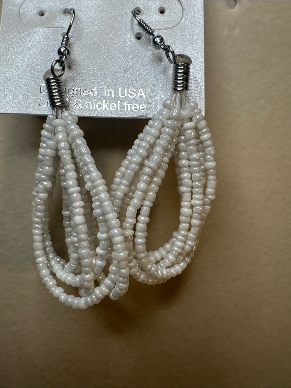NWT White Beaded Tear Drop Earrings -
